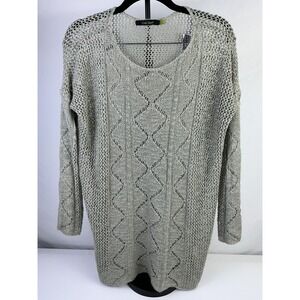 Final Touch Women's Sweater Small Metallic‎ Open Knit Tunic Top Silver Gray